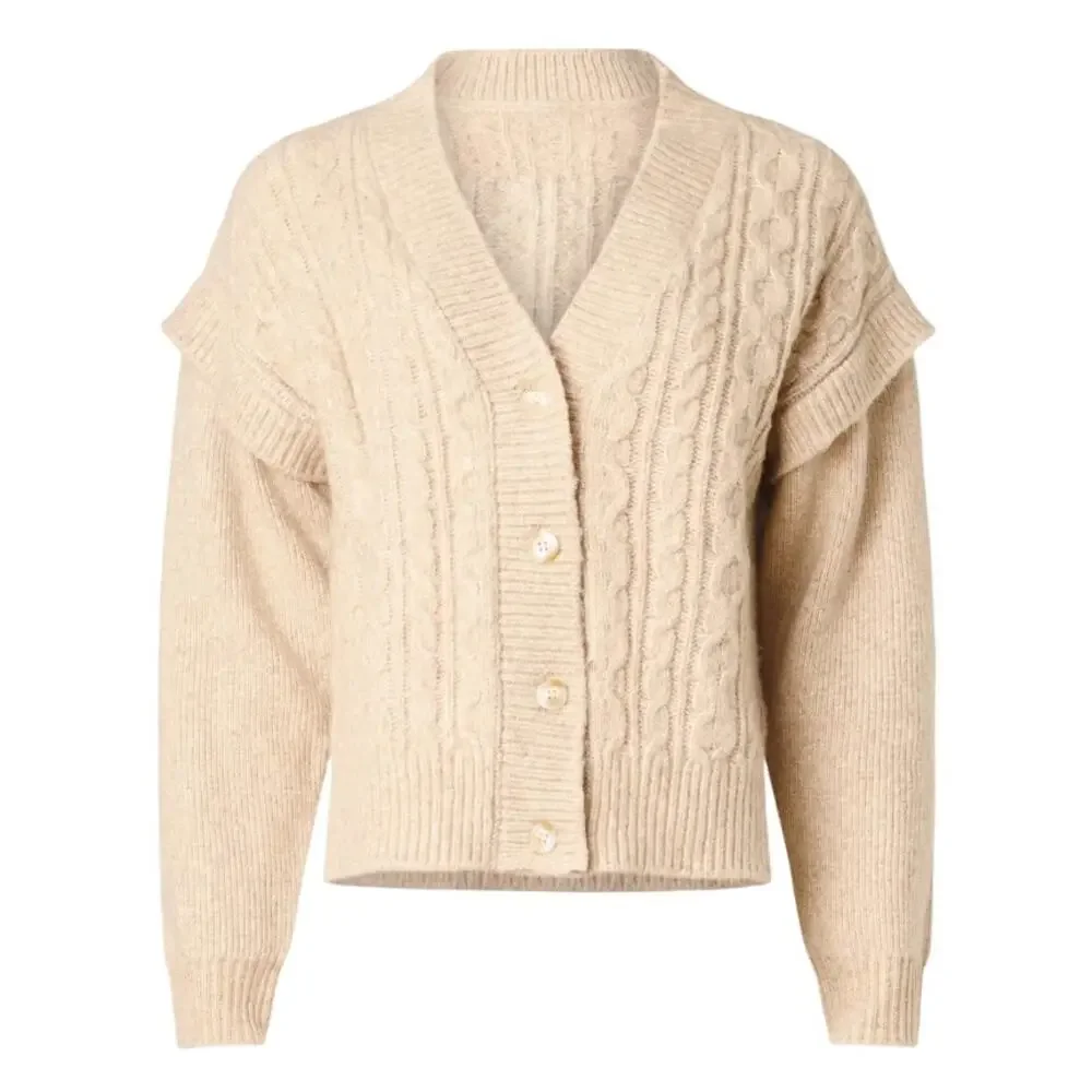 Central Park West Oatmeal Oversized Cardigan Sweater LARGE Cable Knit Beige $170 - Picture 7 of 10